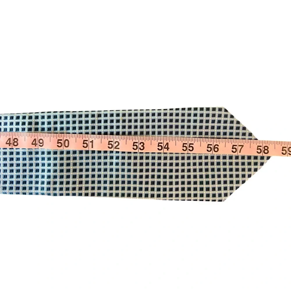 Jones New York JNY Mens Silk Tie Light Blue Navy Geometric Square Grid Classic